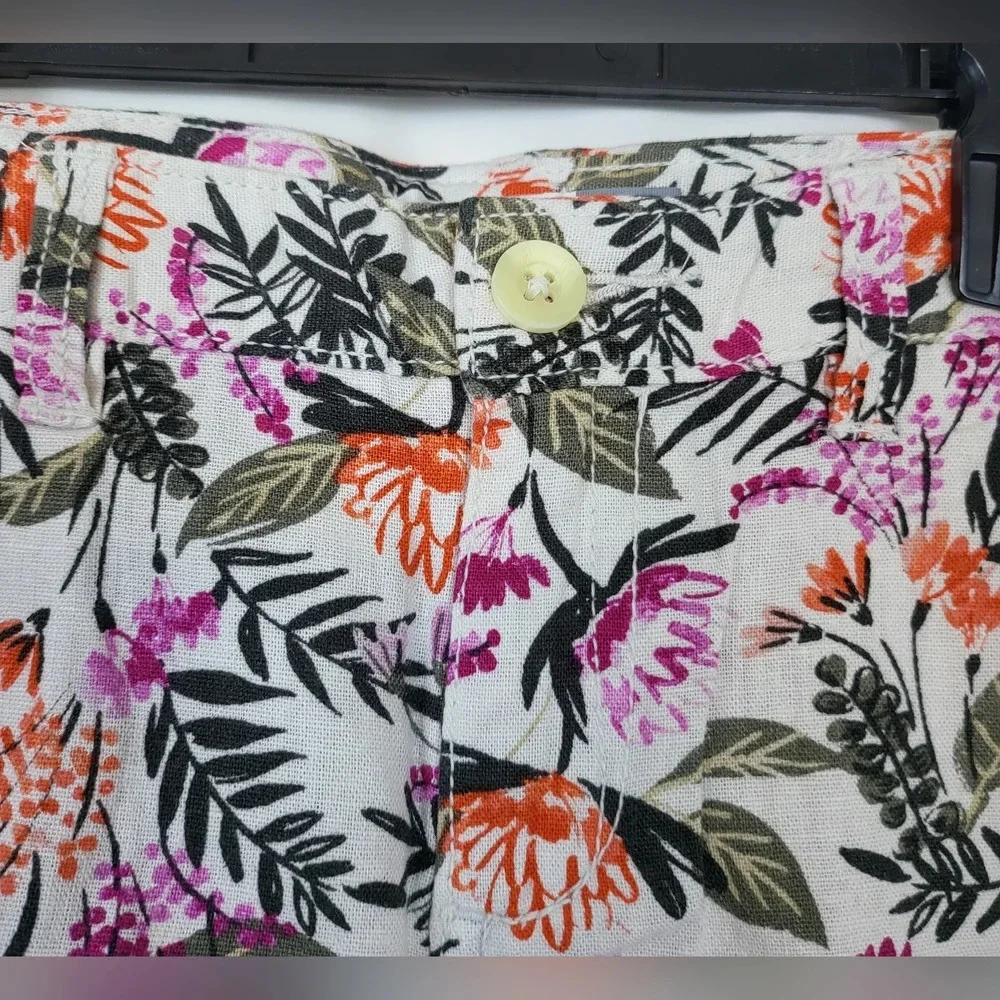 NWT Old Navy Girls Linen Blend Tropical Floral White Pink Green‎ Shorts Size 1
